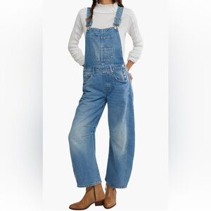 NWT FREE PEOPLE GOOD LUCK DENIM OVERALLS